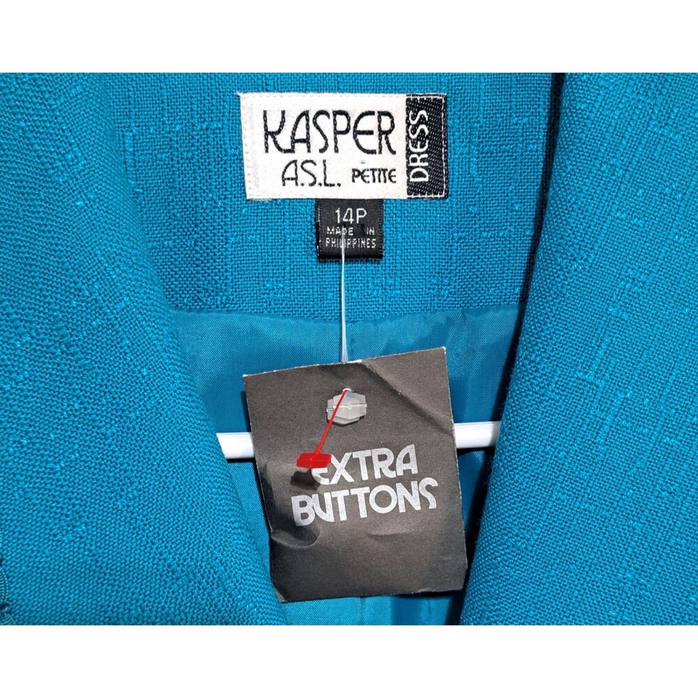 Vintage Kasper for ASL Short Sleeve 5 Button Blazer Shirt Sz 14 Petite dark teal - Picture 2 of 8